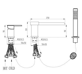 Смеситель на борт ванны Groсenberg GB6008-2 Хром